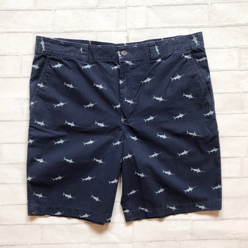Magellan Outdoors Men's Navy Blue Swordfish Print Shorts - Size 38
